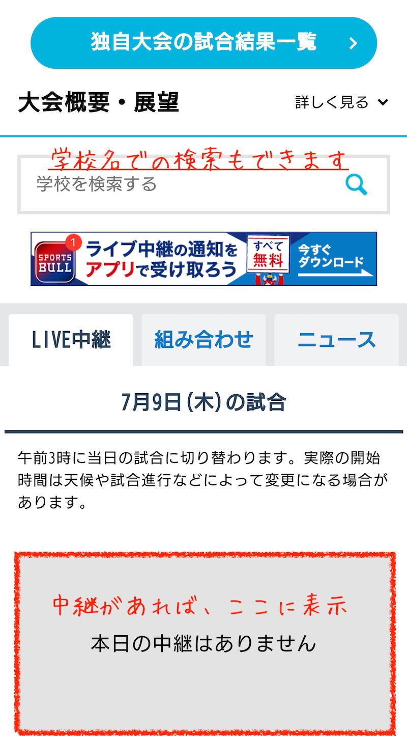 バーチャル高校野球　当日のライブ配信